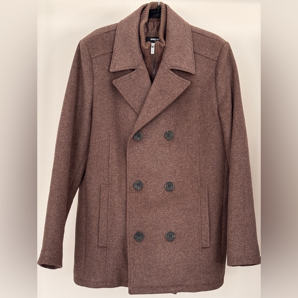 Kenneth Cole New York Brown Wool Peacoat Timeless Design